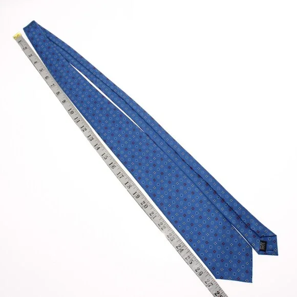 Drake's NWT Neck Tie in Blue w/ Red/White/Light Blue Geometric Pattern 100% Silk